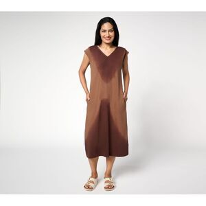 Fashion Women's Petite Dress PM 100% Cotton Tie Dye Midi Brown A692533